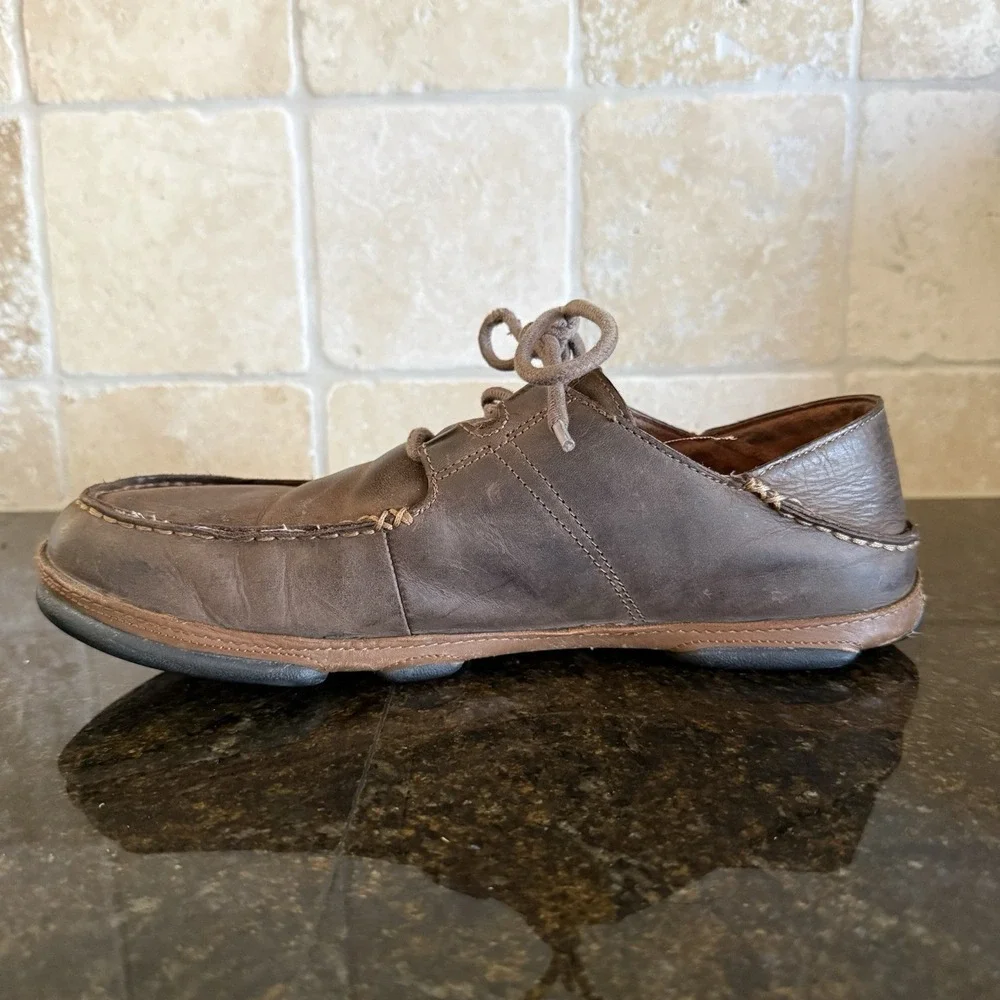 Olukai Ohana Lace-Up Shoes Mens Size 10.5 Brown Leather Nubuck Casual‎ Comfort